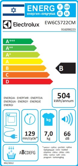 מייבש כביסה Electrolux PerfectCare 600 EW6C5722CM